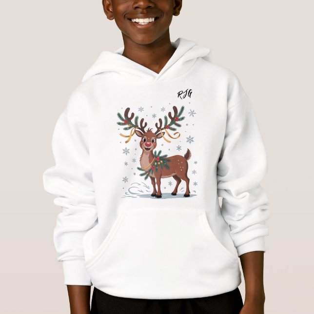Cute Rudolph with Gold Accents Initials (Frente)