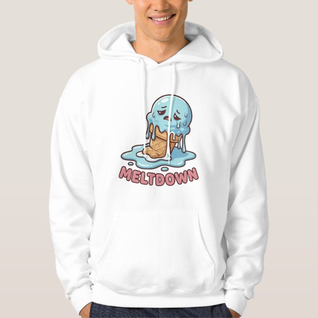 Cute Sad Blue Ice Cream Cartoon Pullover Hoodie (Frente)