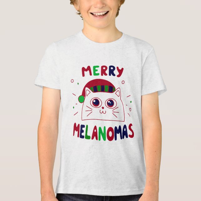 Cute Santa Cat Melanomas Christmas T-Shirt (Frente)