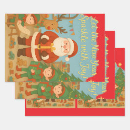 Cute Santa & Elves New Year Holiday Card