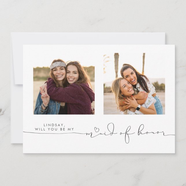 Cute Será Minha Madrinha de casamento Duas Fotogra (Frente)