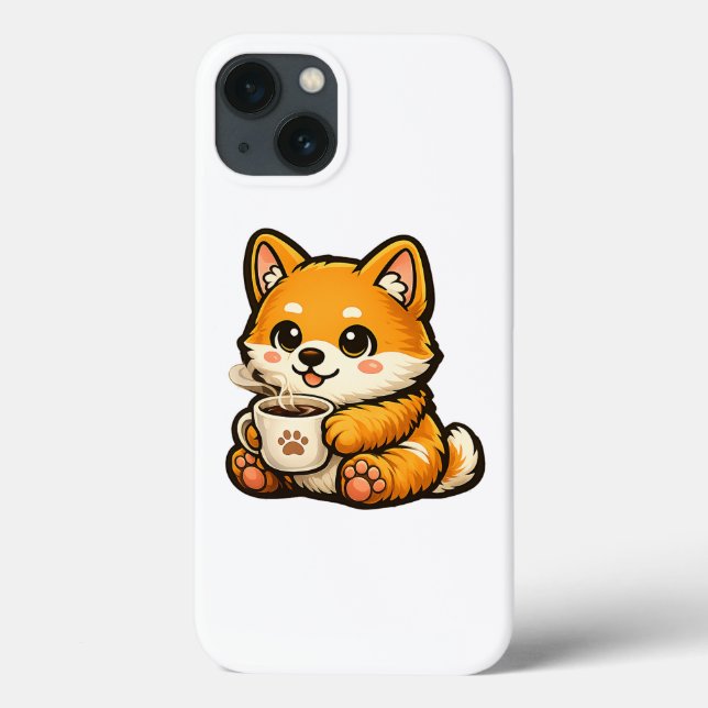 Cute Shiba Inu with Coffee – Cozy Dog Illustration (Verso)