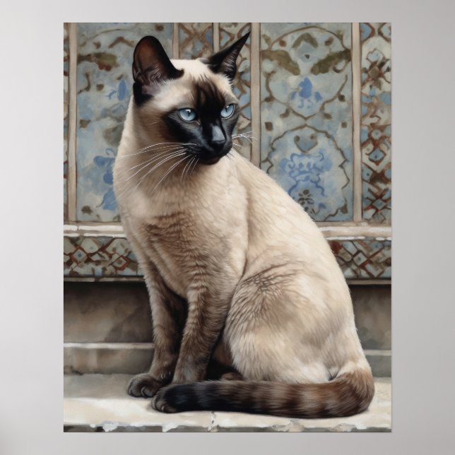 Cute Siamese Cat Art Print Poster (Frente)