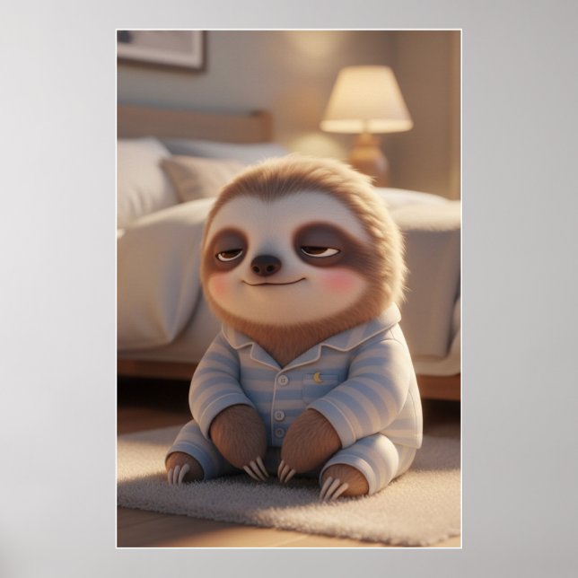 Cute Sleepy Sloth Pajamas Art Poster (Frente)