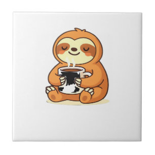 Cute Sloth Relaxando com Café Quente Camiseta Prem