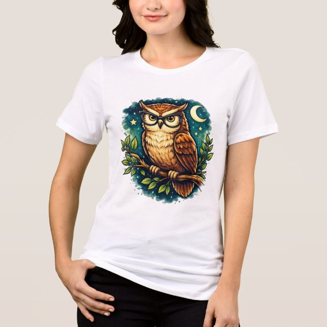 Cute Smart Owl Night Nature Animal Graphic Tee (Frente)