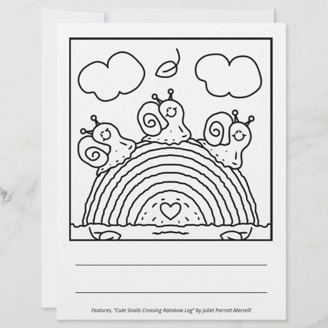 Cute Snails Crossing Rainbow Log Coloring Page (Frente)