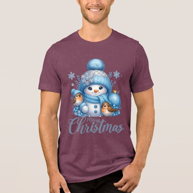 Cute Snowman and Winter Birds Christmas (Frente)
