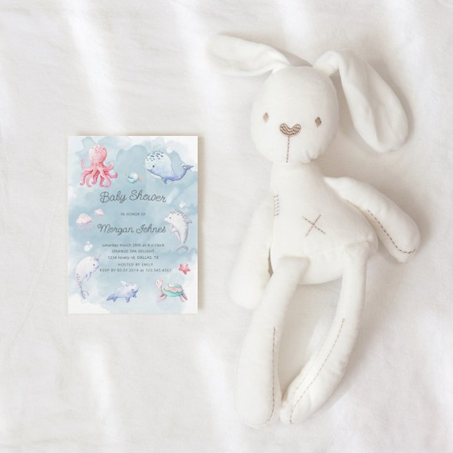 Cute sob o convite para Chás de fraldas de Aquarel (Criador carregado)