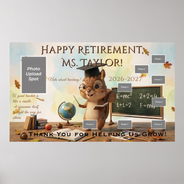 Cute Squirrel Teacher Retirement Poster 2026 (Frente)