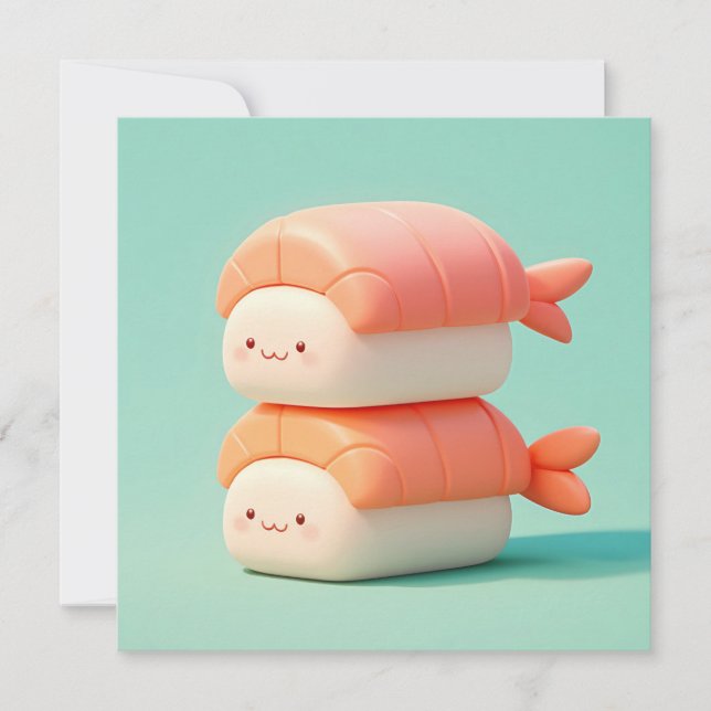 Cute Stacked 3D Clay Shrimp Nigiri Sushi Postcard (Frente)