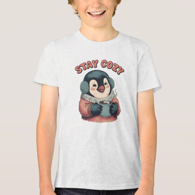 Cute Stay Cozy Penguin Drinking Hot Cocoa Hat (Frente)