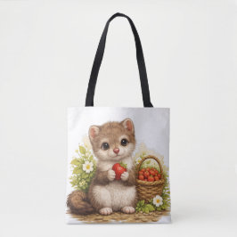 Cute Strawberry Weasel Tote Bag – Kawaii Woodland