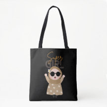 Cute "Super Girl" Illustration Tote Unique Islamic