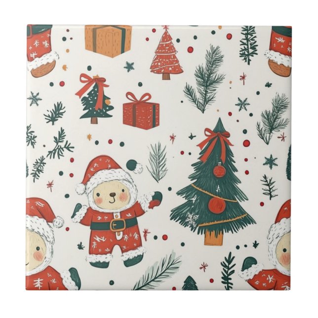 Cute Teddy Bear & Santa on White (1) (Frente)