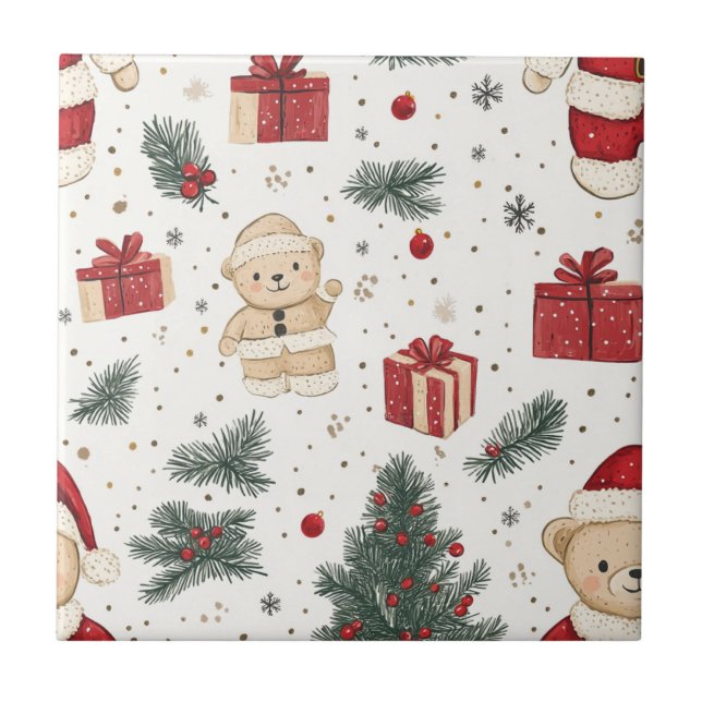Cute Teddy Bear & Santa on White (3) (Frente)