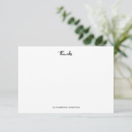 Cute Thanks Black White Script Cartão de Nota