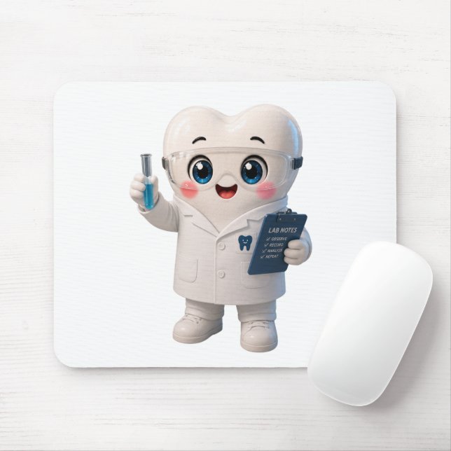 Cute Tooth Scientist Mouse Pad | Jaleco de Laborat (Com mouse)