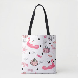 Cute Tropical Halloween Tote – Ghosts & Flamingos