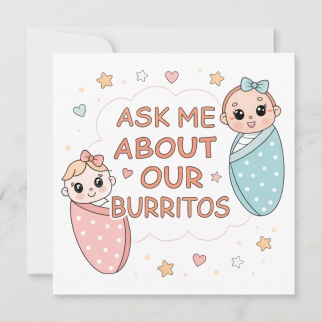 Cute Twin Baby Burrito Announcement Illustration (Frente)