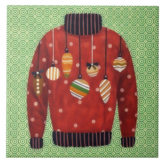 Cute Ugly Sweater Ornament Art Tile (Frente)
