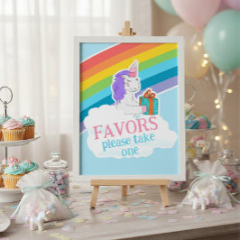 Cute Unicorn Rainbow Favors Birthday Poster