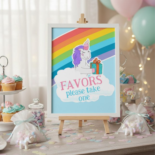 Cute Unicorn Rainbow Favors Birthday Poster (Criador carregado)