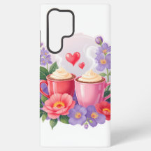 Cute Valentine Cocoa Mugs with Flowers & Hearts
