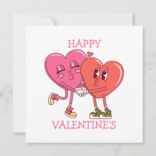 Cute Valentine's Hearts Couple Flat Card (Frente)