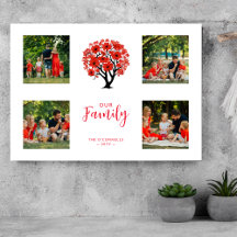 Cute Vibrant Red Floral Family Tree 4 Photos