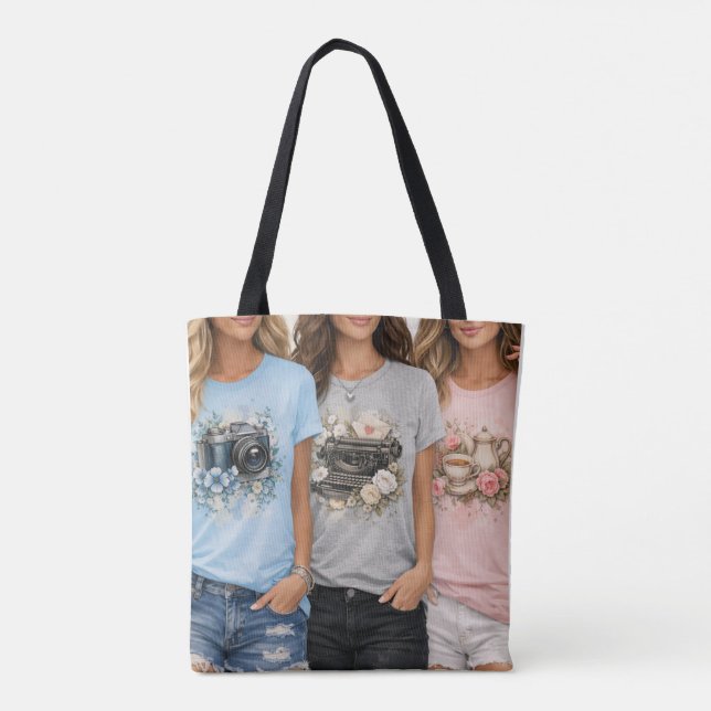 Cute Vintage Floral Graphic Girls Tote (Verso)