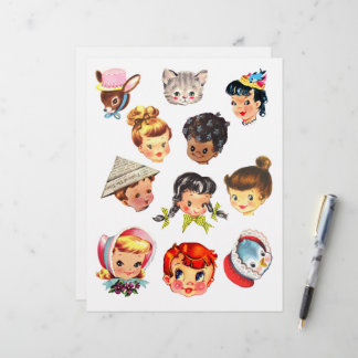 Cute Vintage Kids Heads Clipart Sheet