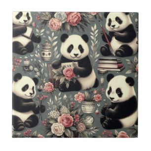 Cute Vintage Panda Floral