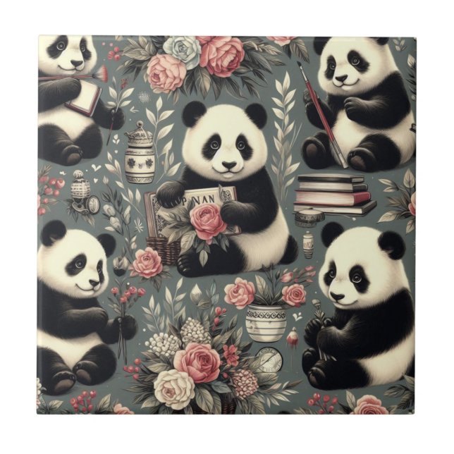 Cute Vintage Panda Floral (Frente)