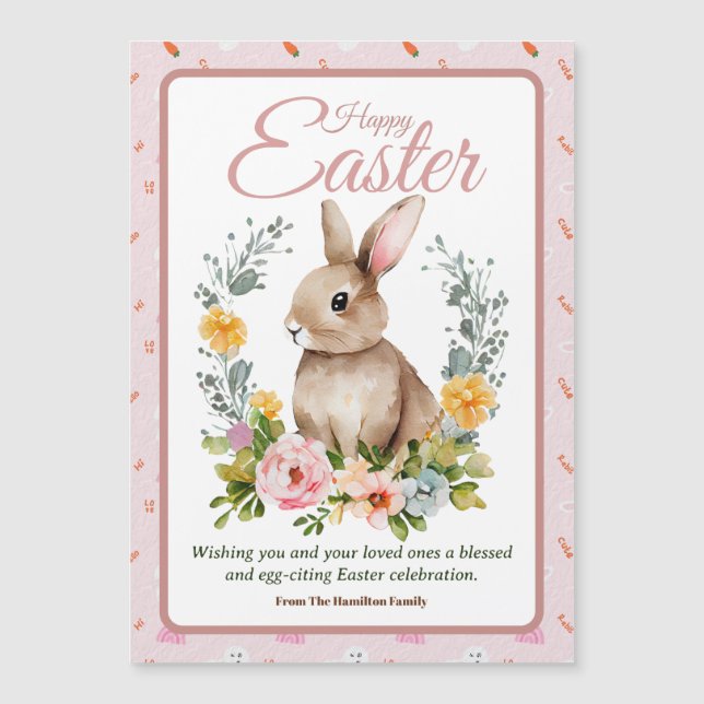 Cute Watercolor Bunny Floral Wreath Easter (Frente)