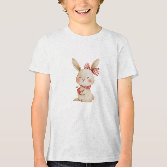Cute Watercolor Bunny with Apple Illustration (Frente)