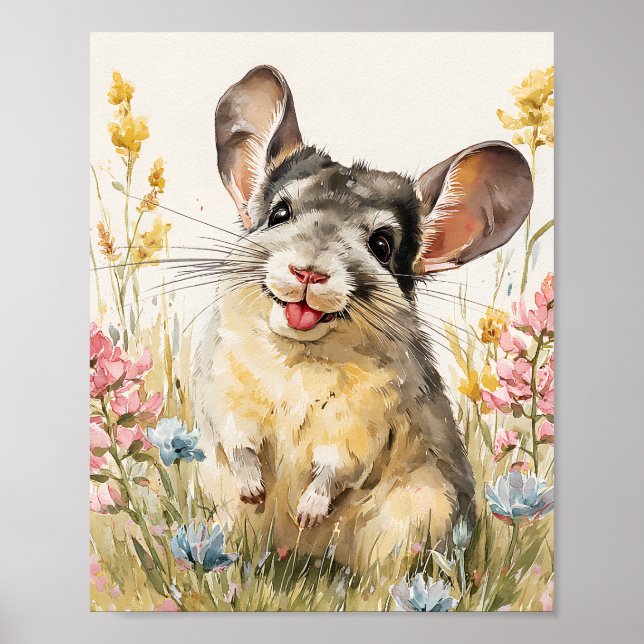 Cute Watercolor Chinchilla Impressão - Engraçado C (Frente)