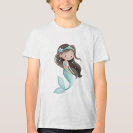 Cute Watercolor Mermaid Girl with Dark Hair