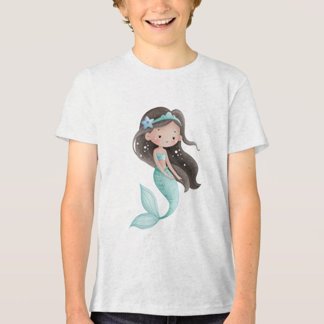 Cute Watercolor Mermaid Girl with Dark Hair (Frente)