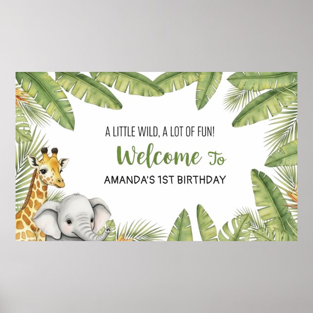 Cute Watercolor Party Animals Birthday Poster (Frente)