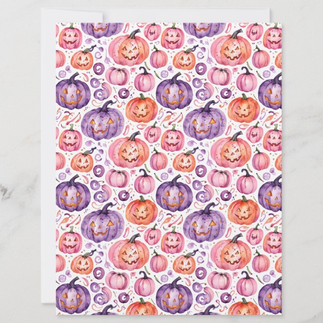Cute Watercolor Pastel Halloween Pumpkin Paper (Frente)