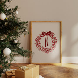 Cute Watercolor Red Wreath Christmas Poster