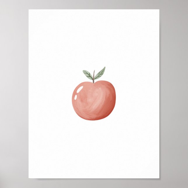 Cute Watercolour Red Apple Fruit Nursery Poster (Frente)