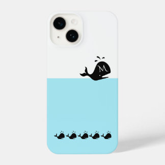 Cute White and Blue Custom Initial Black Whale