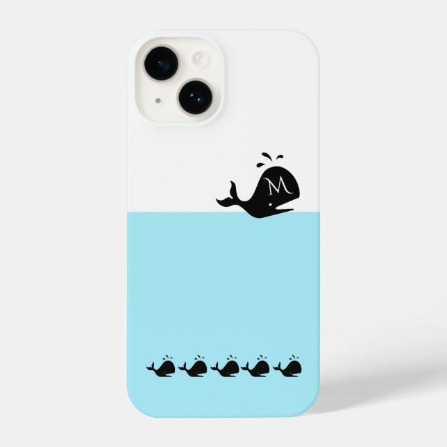 Cute White and Blue Custom Initial Black Whale (Verso)