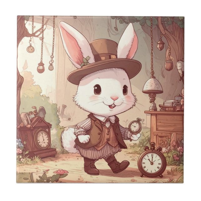 Cute White Rabbit Wonderland Whimsical Timekeeper (Frente)