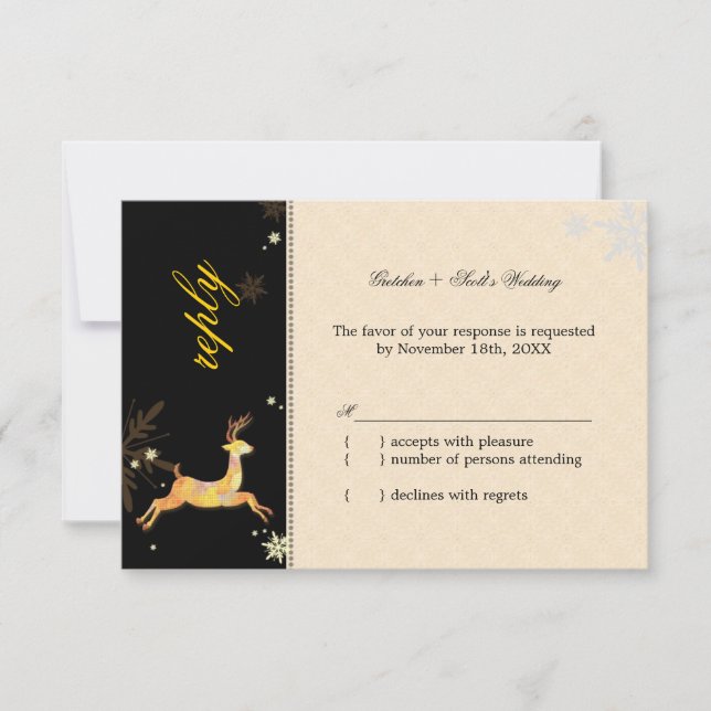 Cute Winter Reindeer Wedding RSVP (Frente)