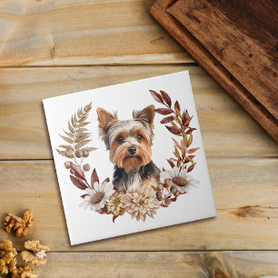 Cute Yorkshire Terrier Dog Autumn Wreath