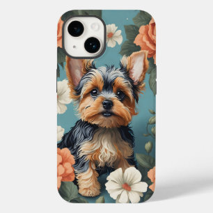 Cute Yorkshire Terrier Puppy Floral