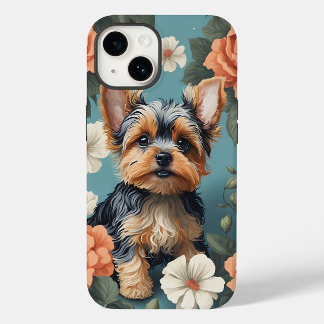 Cute Yorkshire Terrier Puppy Floral (Verso)
